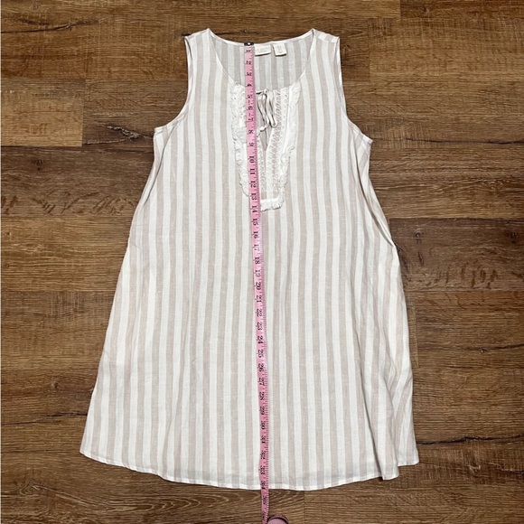 ST Tropez 100% Linen Shift Dress Striped Embroidered Tie Chest Size Small - Picture 7 of 9